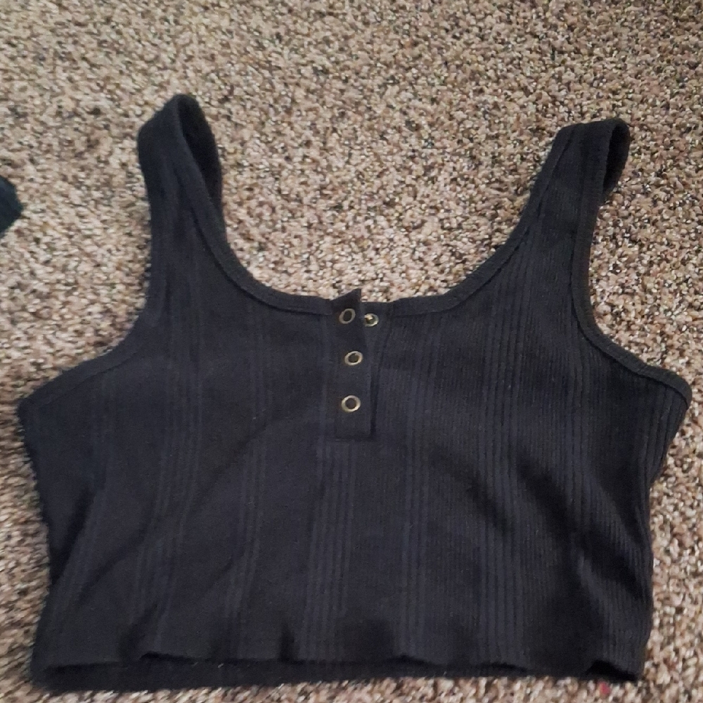 No Boundaries Black Ribbed Eyelet Crop Tank